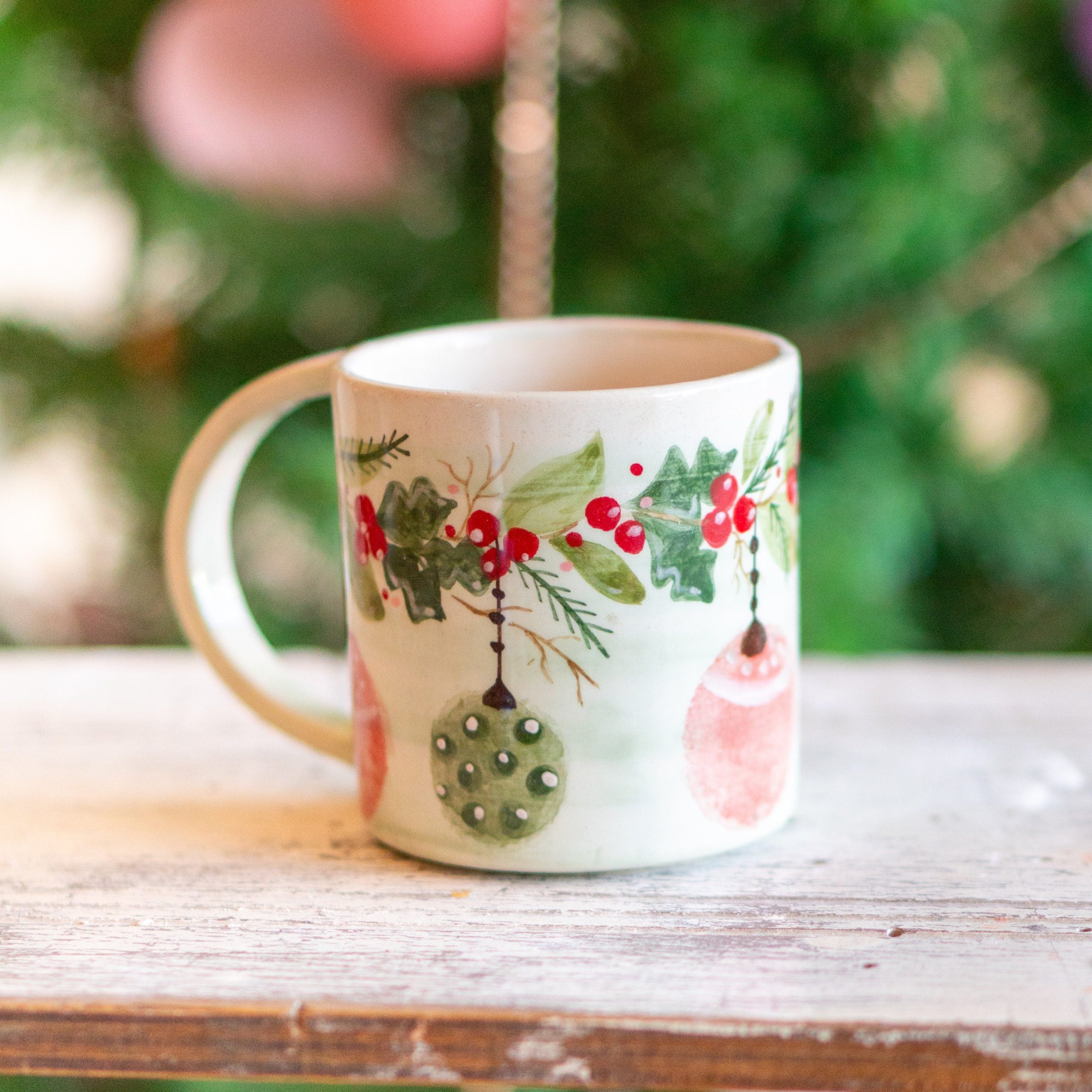 Christmas Coffee Mug - Ornament Decor, Handmade Ceramic Coffee Mug, Unique Holiday Gift