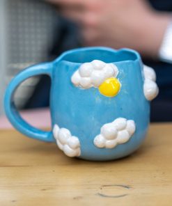 Pottery Mug Blue Sky and Sun, Handmade Pottery Coffee Mug