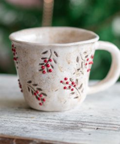 Vintage Christmas Pottery Mug, Handmade Ceramic Coffee Mug, Unique Holiday Gift