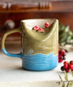 Unique Pottery Mug - Handmade Gift, Ceramic Coffee Mug, Mountain and Sea