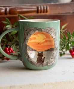 Cute Cat Mug - Sunset Mug, Pottery Mug, Handmade Ceramic Mug