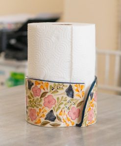 Paper Towel Holder - Floral Kitchen Decor, Handmade Ceramic Paper Roll Holder