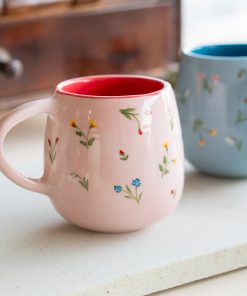 Flower Decorated Mug - Blossom Pottery Mug, Handmade Ceramic Mug, Unique Gift Mug