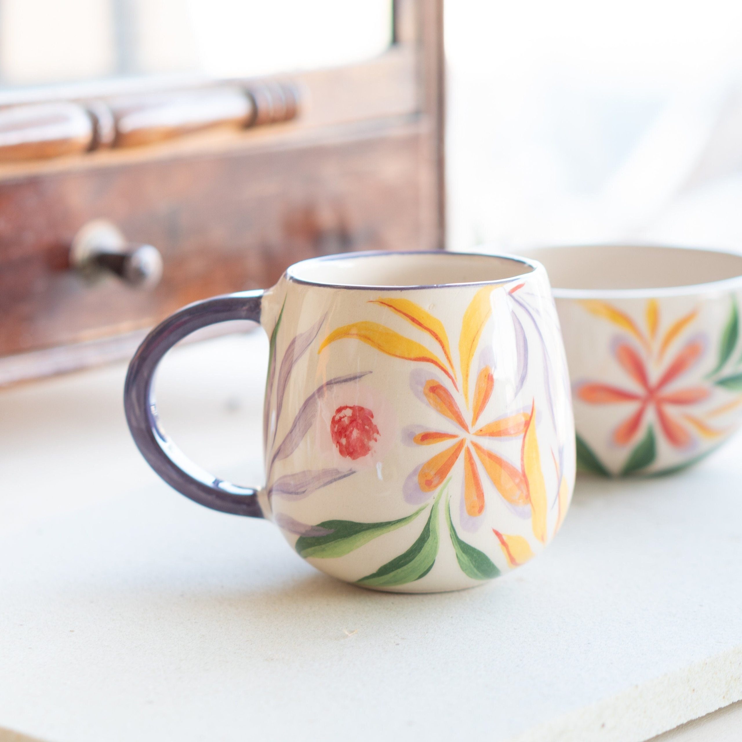 Blossom Mug - Vibrant Colorful Ceramic Mug, Handmade Pottery Mug, Unique Gift Idea for Coffee & Tea Lovers