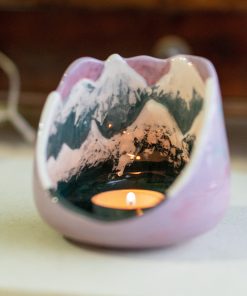 Mountain Scene Ceramic Tea Light Holder - Cozy Home Decor Snowy Mountain - Ceramic Candle Holder