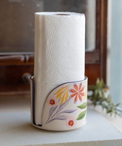 Flower Decorated Paper Towel Holder, Ceramic Towel Rack, Decorative Kitchen Storage