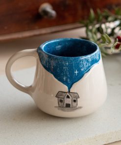 Pottery Mug Village and Sky - Ceramic Coffee Mug, Handmade Pottery Unique Gift