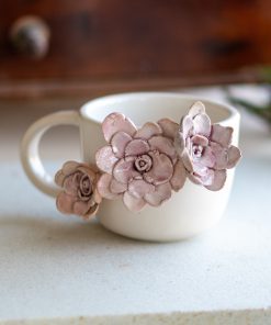 Handmade Floral Ceramic Coffee Mug: 3D Flower Applique