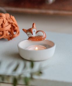 Cute Tea Light Holder - Sleeping Fox Candle Holder, Handmade Home Decor, Valentines Day Gift