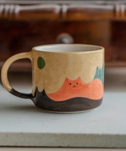 Cat Mountains Coffee Mug - Handmade and Hand-painted, Pottery Mug Ceramic Cup