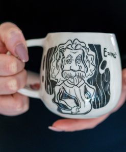 Einstein Cartoon Mug - Handmade Ceramic Mug, Science Gift - Funny Mug