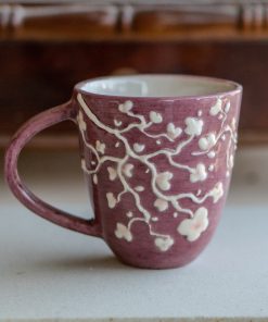 White Blossom Coffee Mug, Handmade Ceramic Mug, Sakura Coffee Mug