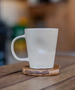 Stoneware Coffee Mug - Handmade Pottery Mug, Minimalist Handcrafted Ceramic Mug with Matching Wooden Coaster