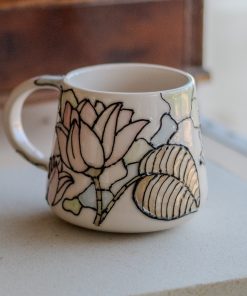 Lotus Flower Coffee Mug, Handmade Ceramic Mug, Flower Decor Floral Mug