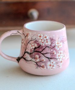 Cherry Blossom Ceramic Mug - Sakura Blossom Coffee Cup, Handmade Floral Tea Mug, Japanese Zen Gift for Her Valentines Gift
