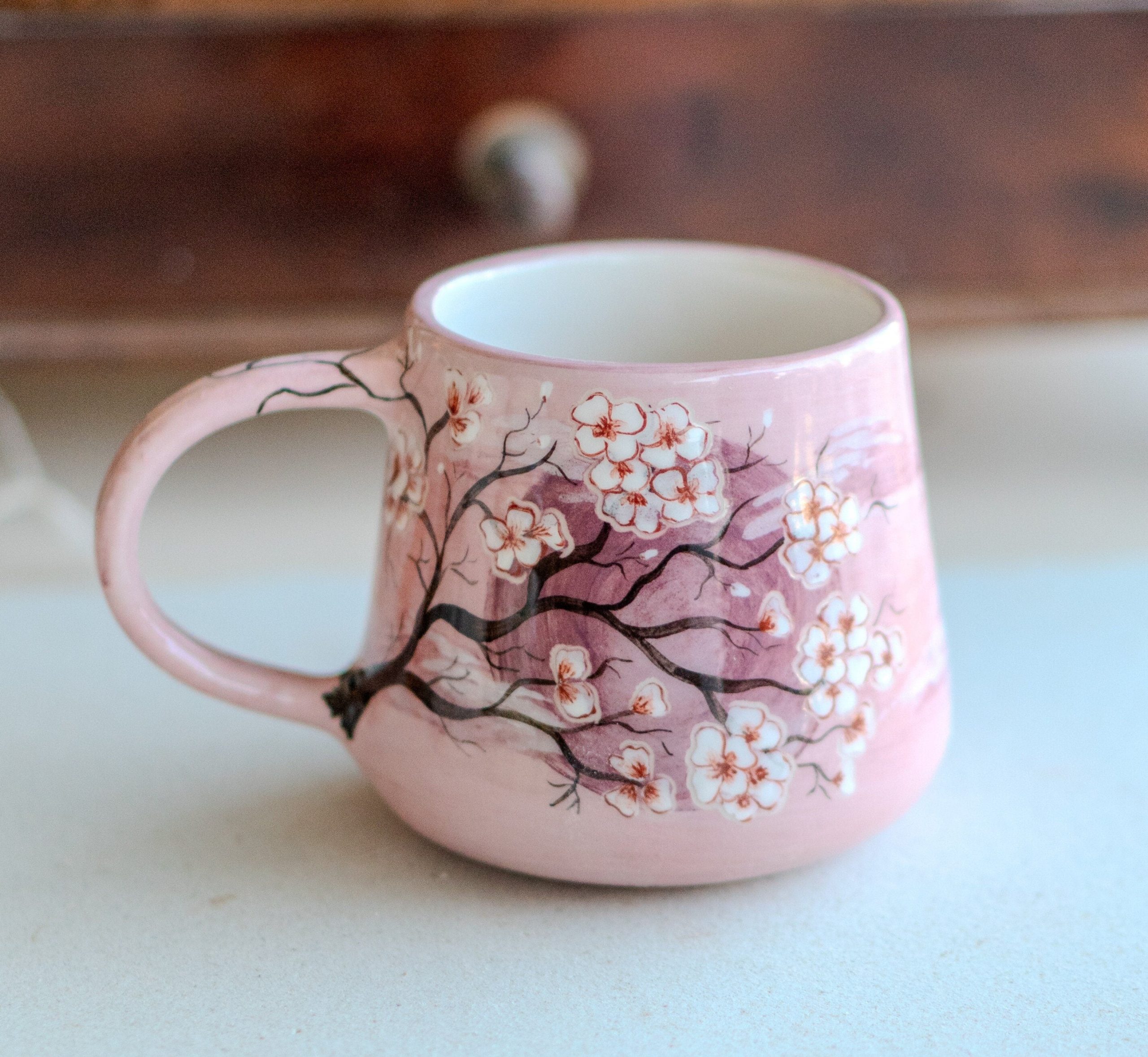 Cherry Blossom Ceramic Mug - Sakura Blossom Coffee Cup, Handmade Floral Tea Mug, Japanese Zen Gift for Her Valentines Gift