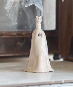 Ghost and Cat Incense Holder - Funny Home Decor, Ceramic Incense Burner, Handmade Ghost Figurine