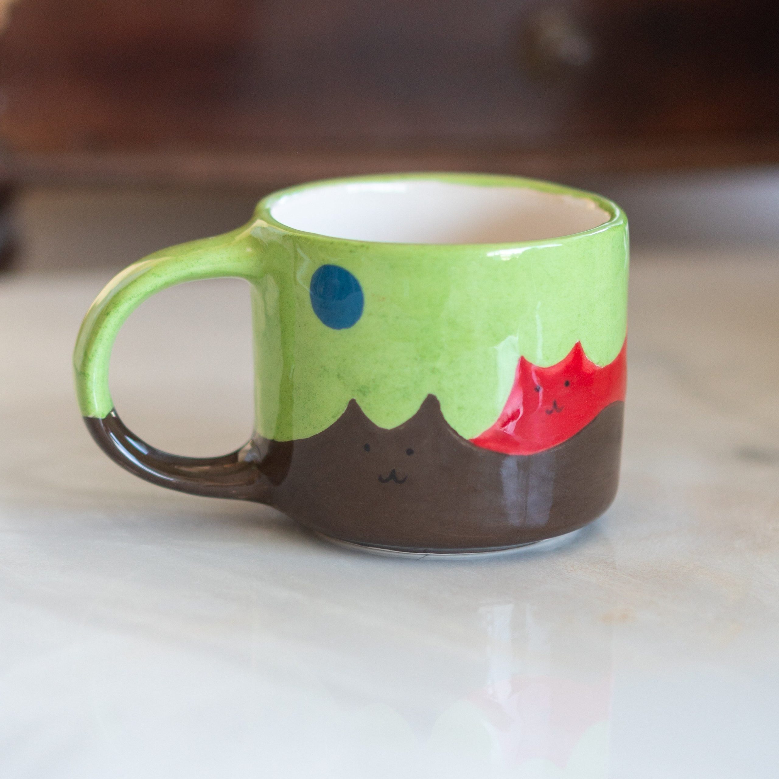 Cat Mountains Coffee Mug - Handmade and Hand-painted, Pottery Mug Ceramic Cup
