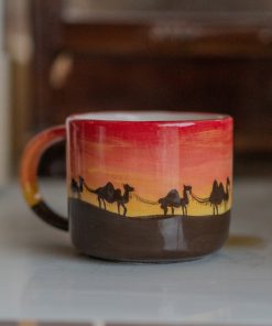 Desert Sunset Ceramic Mug - Camels, Handmade Coffee Mug, Pottery Mug