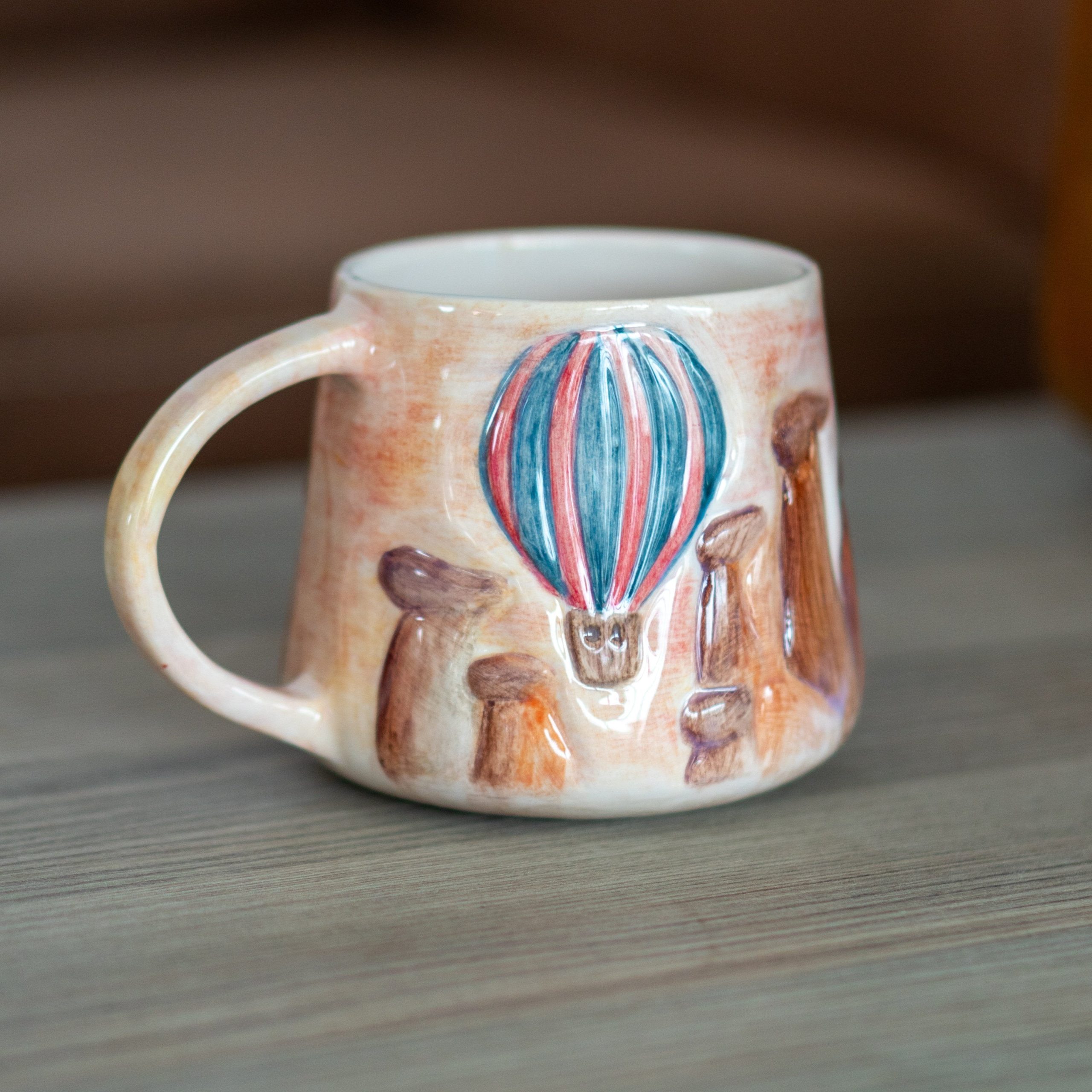 Cappadocia Coffee Mug - Hot Air Balloon, Ceramic Mug, Handmade Pottery Mug, Landscape