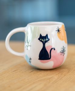 Cute Cat Mug - Atomic Cat Mug, Cat Lover Gift, Handmade Ceramic Mug, Coffee Mug Cat Cup