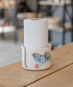 Ceramic Paper Towel Holder - Floral Kitchen Decor, Handmade Paper Roll Holder, Toilet Paper Holder