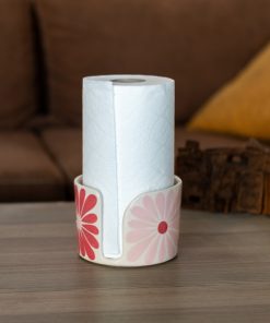 Pink Daisy Paper Towel Holder - Floral Kitchen Decor, Ceramic Towel Holder Countertop
