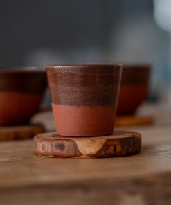 Espresso Cup - Pottery Mug with Wooden Coaster, Ceramic Coffee Cup, Tea Cup with Saucer