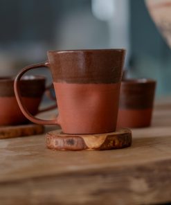 Handmade Pottery Mug - Fall Mug, Espresso Cup Coffee Mug and Latte Mug, Wooden Coaster