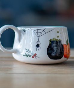 Cat and Skull Coffee Mug, Cauldron Pumpkin Mug, Halloween Gift Coffee Cup, Witch Mug