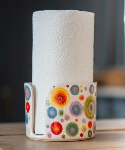 Ceramic Paper Towel Holder, Hand-Painted Paper Towel Holder - Vibrant Dots Ceramic Kitchen Roll Stand, Unique Kitchen Organizer