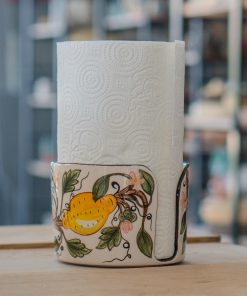 Paper Towel Holder - Lemons and Flowers, Vintage Kitchen Decor, Paper Towel Stand