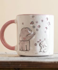 Elephant and Rabbit Coffee Mug - Pottery Mug, Colorful Handmade Ceramic Cup - Unique Gift