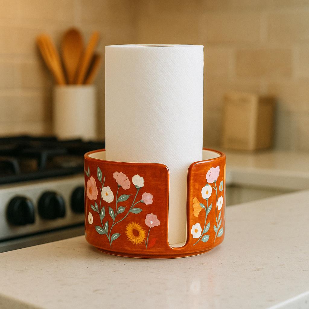 Paper Towel Holder - Floral Kitchen Decor, Paper Roll Holder, Paper Roll Holder Countertop