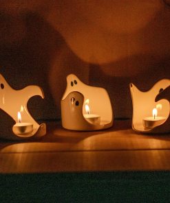 Handmade Ceramic Ghost Tealight Holder Set: Spooky Halloween Decor