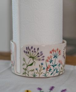 Paper Towel Holder - Flower Dopamine Decor, Freestanding Paper Towel Stand, Ceramic Paper Roll Holder