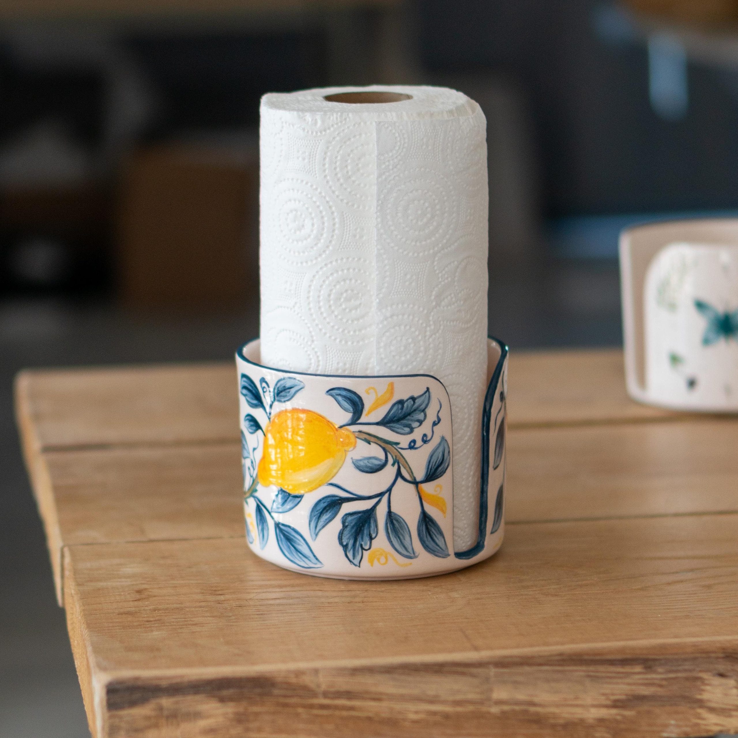 Paper Towel Holder Lemon Dream, Paper Roll Holder, Handmade Pottery Kitchen Lemon Decor