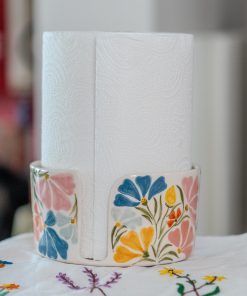 Handmade Ceramic Paper Towel Holder: Floral Holiday Kitchen Decor