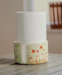 Handmade Floral Ceramic Paper Towel Holder - Paper Roll Holder