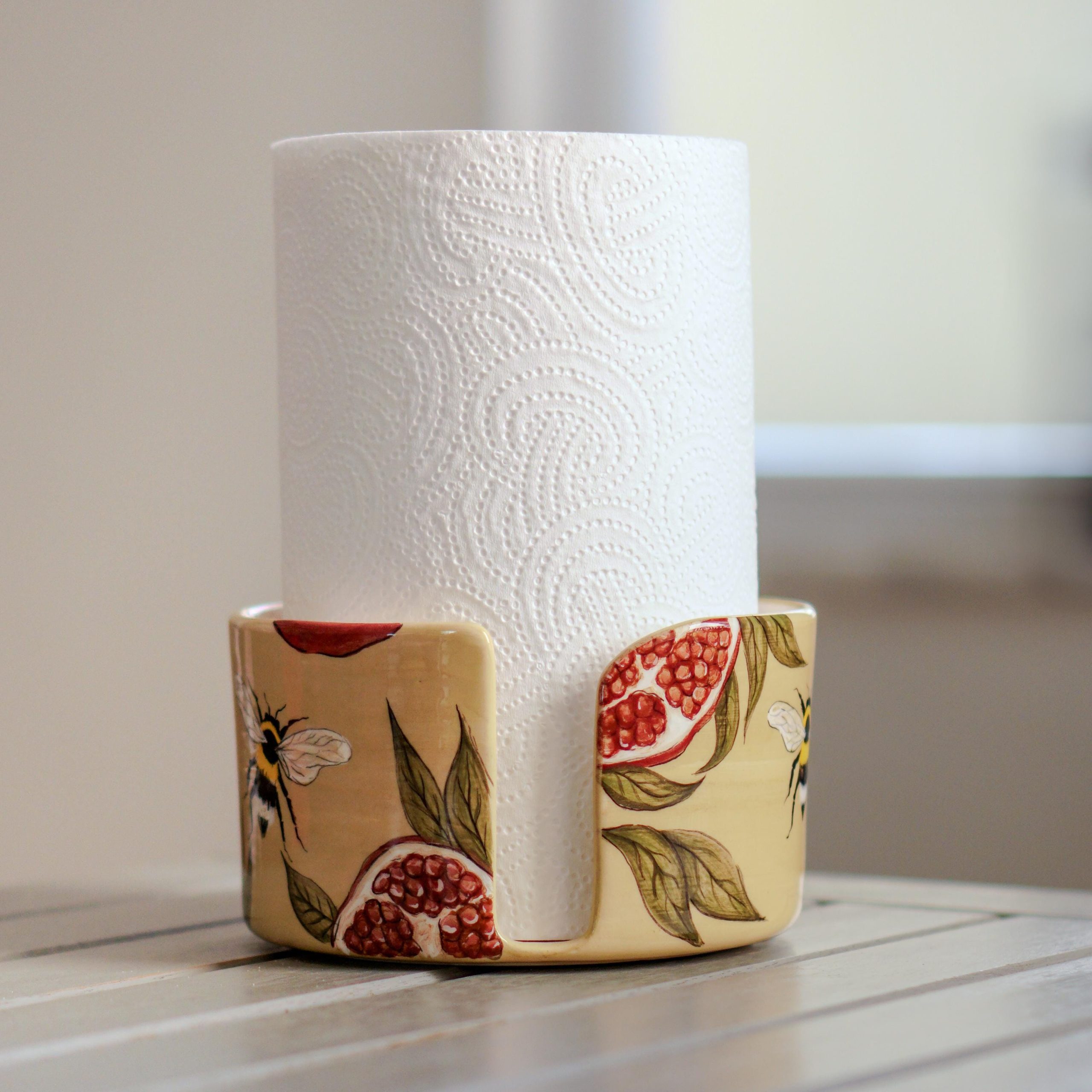 Handmade Ceramic Pomegranate Paper Towel Holder: Freestanding Kitchen Decor - NO US TARIFFS